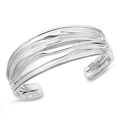 Sterling Silver Polished Fluid Wave Cuff Bracelet