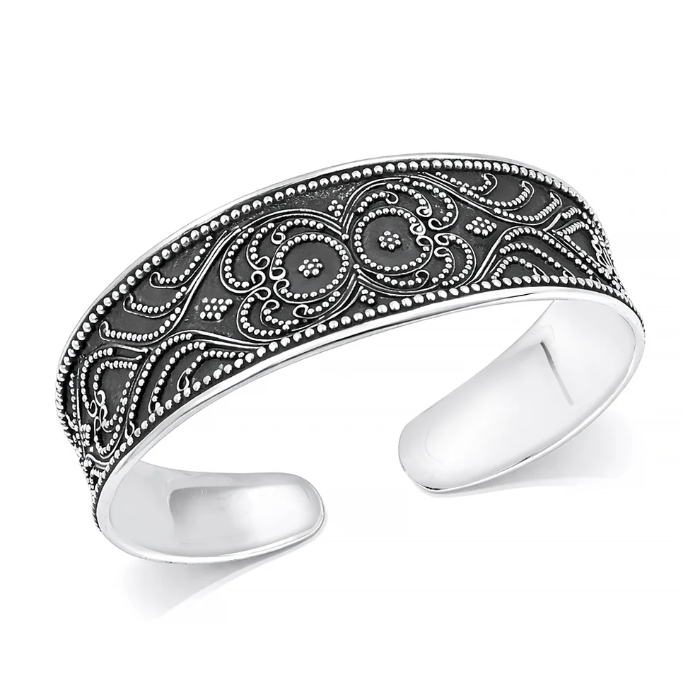 Sterling Silver Oxidized And Polished Bali Style Cuff Bracelet
