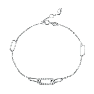 Sterling Silver Pin Link CZ Bracelet