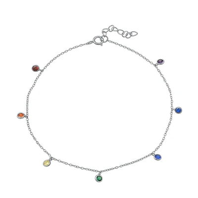 Sterling Silver Rhodium Plated Multi Color CZ Round Bracelet