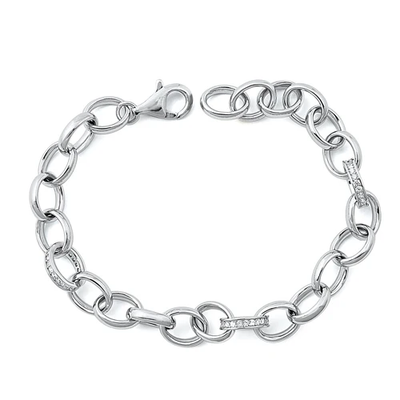 Sterling Silver Rhodium Plated Clear CZ Lock Bracelet