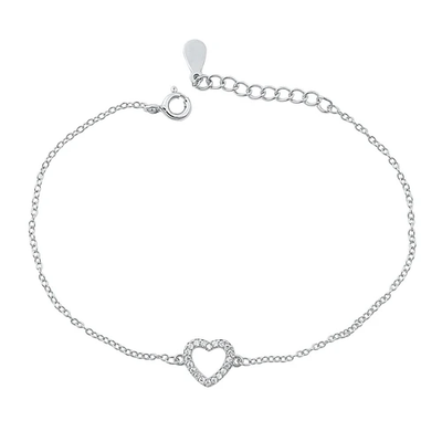 Sterling Silver Rhodium Plated Clear CZ Heart Bracelet