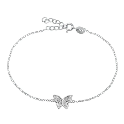 Sterling Silver Rhodium Plated Clear CZ Butterfly Bracelet