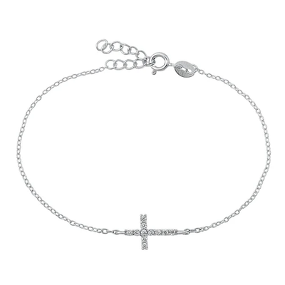 Sterling Silver Rhodium Plated Clear CZ Cross Bracelet