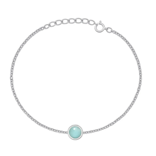 Load image into Gallery viewer, Sterling Silver Rhodium Plated Round Larimar CZ Solitaire Bracelet