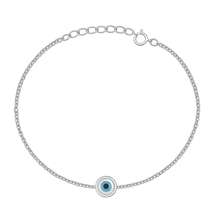 Load image into Gallery viewer, Sterling Silver Rhodium Plated Evil Eye Mother Of Pearl Bracelet