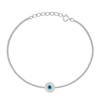 Sterling Silver Rhodium Plated Evil Eye Mother Of Pearl Bracelet