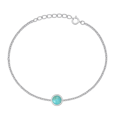 Sterling Silver Rhodium Plated Round Turquoise CZ Solitaire Bracelet