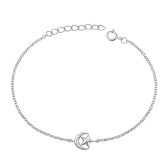 Sterling Silver Rhodium Plated Moon And Star Bracelet