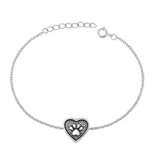 Load image into Gallery viewer, Sterling Silver Rhodium Plated And Oxidized Paw Print And Heart Bracelet