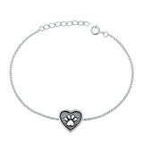 Sterling Silver Rhodium Plated And Oxidized Paw Print And Heart Bracelet