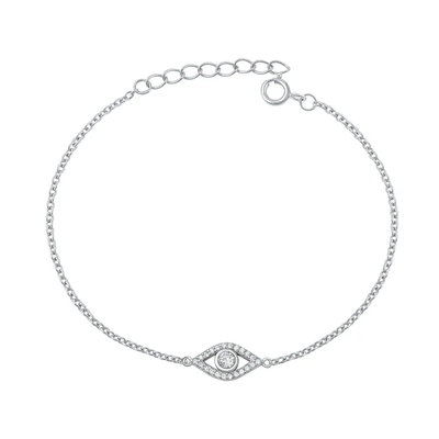 Sterling Silver Rhodium Plated Evil Eye Clear CZ Bracelet