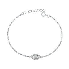 Sterling Silver Rhodium Plated Evil Eye Clear CZ Bracelet