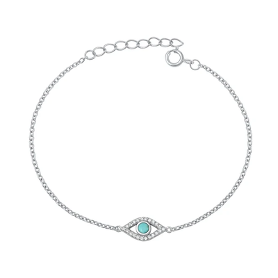 Sterling Silver Rhodium Plated Evil Eye Turquoise And Clear CZ Bracelet