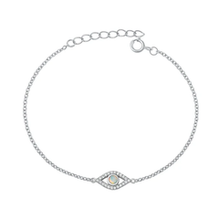 Sterling Silver Rhodium Plated Evil Eye White Lab Opal And Clear CZ Bracelet