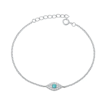 Sterling Silver Rhodium Plated Evil Eye Clear CZ And Turquoise Bracelet