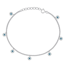 Load image into Gallery viewer, Sterling Silver Rhodium Plated Evil Eye Charms Bracelet