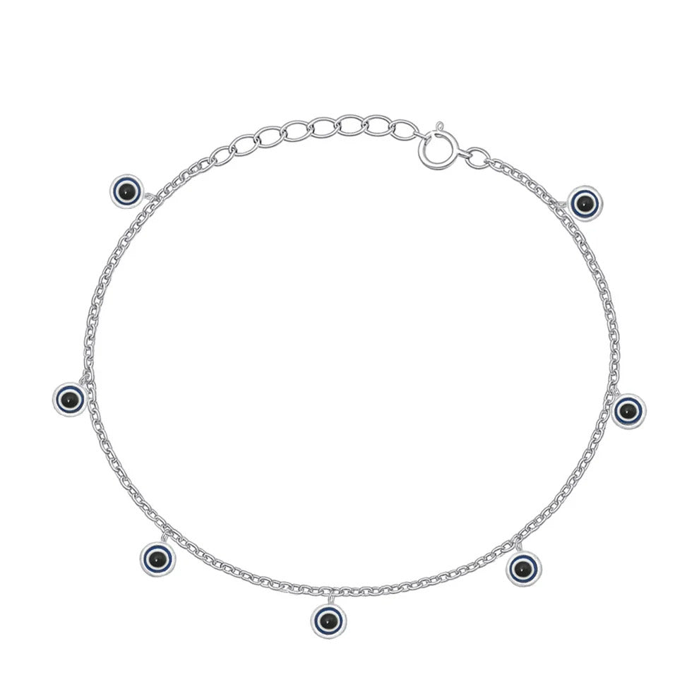 Sterling Silver Rhodium Plated Evil Eye Bracelet