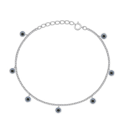Sterling Silver Rhodium Plated Evil Eye Bracelet