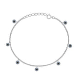 Sterling Silver Rhodium Plated Evil Eye Bracelet