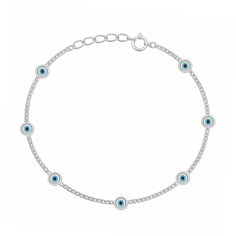 Sterling Silver Rhodium Plated 4mm Evil Eye Bracelet