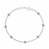 Sterling Silver Rhodium Plated 4mm Evil Eye Bracelet