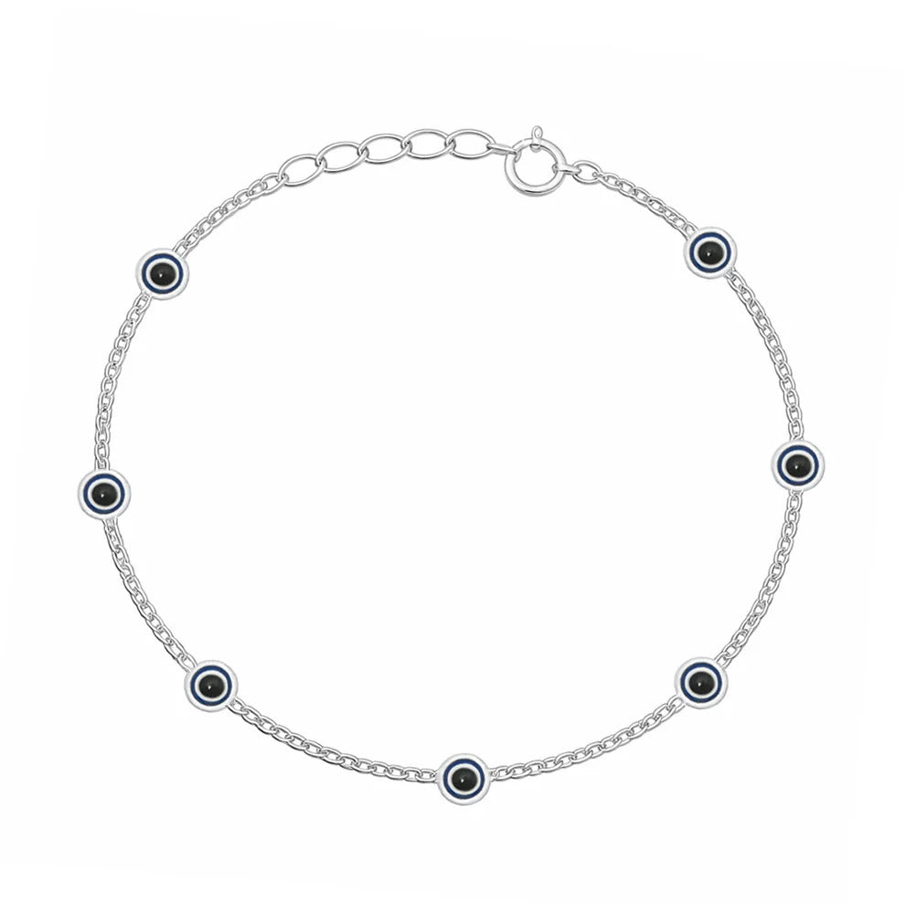 Sterling Silver Rhodium Plated Evil Eye 4mm Bracelet
