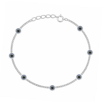 Sterling Silver Rhodium Plated Evil Eye 4mm Bracelet