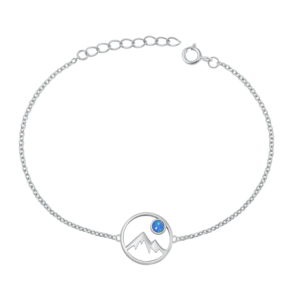 Sterling Silver Rhodium Plated Blue Lab Opal Mountains Bracelet