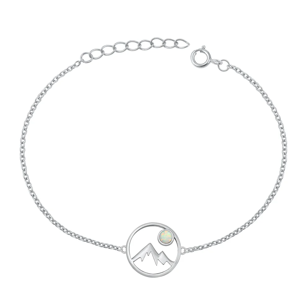 Sterling Silver Rhodium Plated White Lab Opal Mountains Bracelet