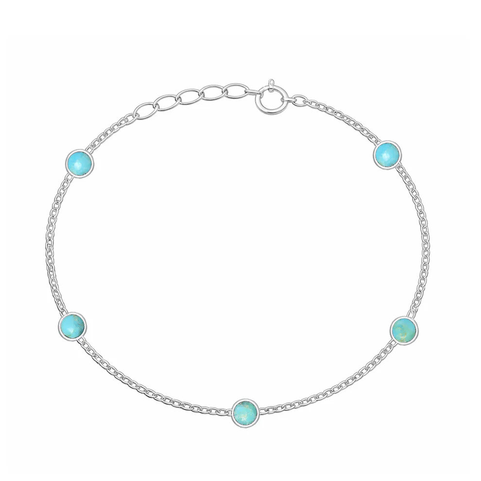 Sterling Silver Rhodium Plated Turquoise Stone Bracelet