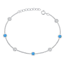 Load image into Gallery viewer, Sterling Silver Rhodium Plated Station Round Clear CZ And Blue Lab Opal Bracelet