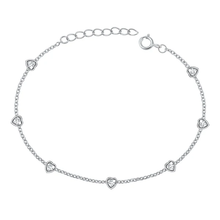 Load image into Gallery viewer, Sterling Silver Rhodium Plated Heart Clear CZ Bracelet