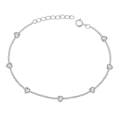 Sterling Silver Rhodium Plated Heart Clear CZ Bracelet