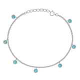 Sterling Silver Rhodium Plated Turquoise Stone Charms Bracelet