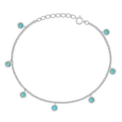 Sterling Silver Rhodium Plated Turquoise Stone Charms Bracelet