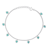 Sterling Silver Rhodium Plated Turquoise Heart Charms Stone Barcelet