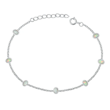 Load image into Gallery viewer, Sterling Silver Rhodium Plated Oval White Lab Opal Bracelet