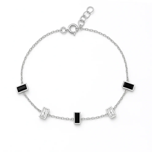 Load image into Gallery viewer, Sterling Silver Rhodium Plated Black And Clear CZ Rectangle Bracelet