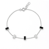 Sterling Silver Rhodium Plated Black And Clear CZ Rectangle Bracelet