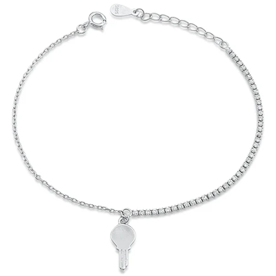 Sterling Silver Rhodium Plated Key Clear CZ Bracelet