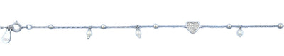 Sterling Silver Rhodium Plated Clear CZ Heart And Genuine Pearls Bracelet