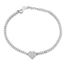 Load image into Gallery viewer, Sterling Silver Rhodium Plated Heart Clear CZ Bracelet
