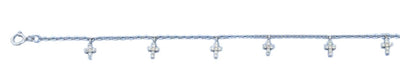 Sterling Silver Rhodium Plated Cross Clear CZ Bracelet