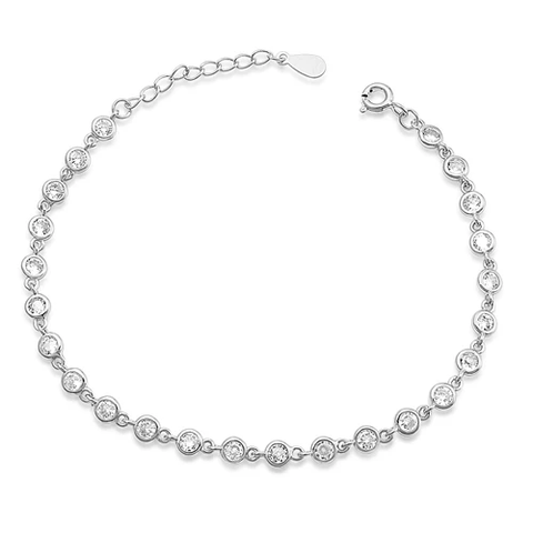 Sterling Silver Rhodium Plated Round Clear CZ Tennis Bracelet