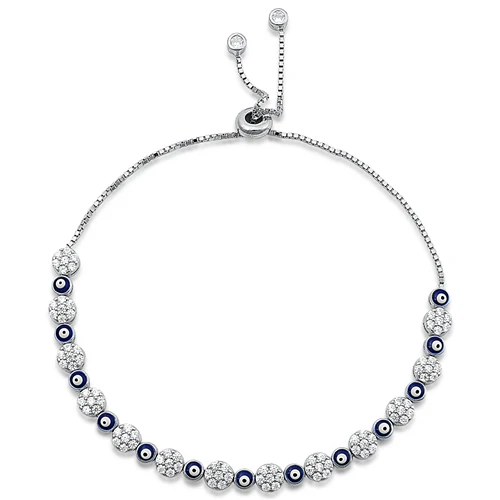 Sterling Silver Rhodium Plated Evil Eye Clear CZ Bracelet