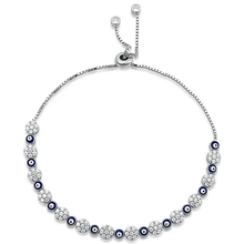 Load image into Gallery viewer, Sterling Silver Rhodium Plated Evil Eye Clear CZ Bracelet