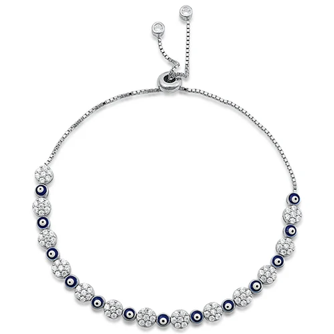 Sterling Silver Rhodium Plated Evil Eye Clear CZ Bracelet