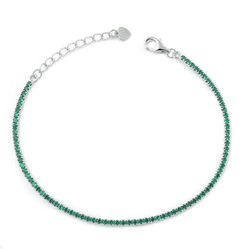 Sterling Silver Rhodium Plated Emerald Green CZ Tennis Bracelet