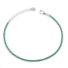 Load image into Gallery viewer, Sterling Silver Rhodium Plated Emerald Green CZ Tennis Bracelet